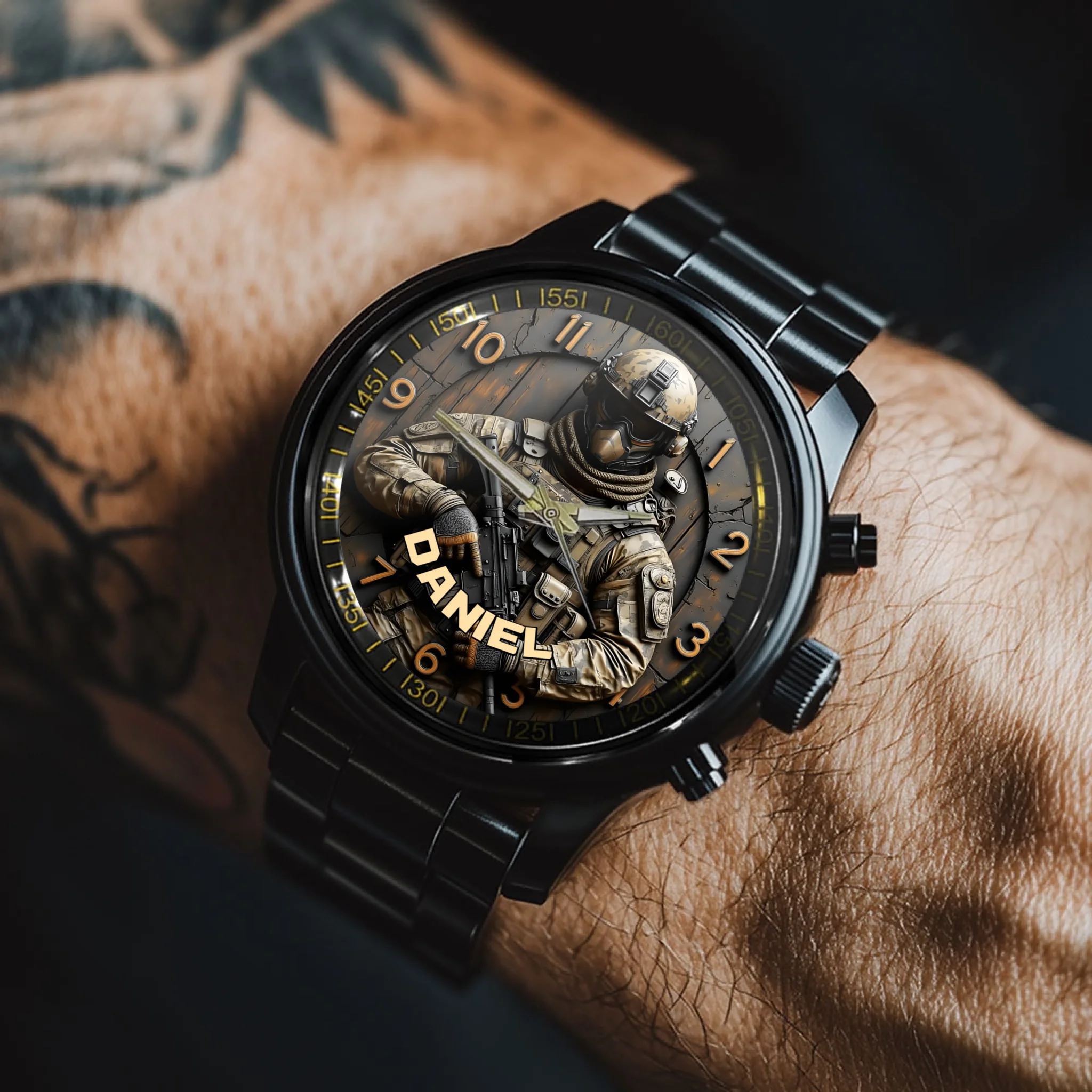 Military Image Customized Watch - Personalized Name - Veteran's Commemorative Gift