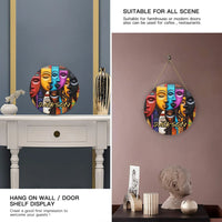 Tribal Mask Customized Door Plate - Personalized Name Wooden Sign - Collage Art