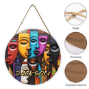 Tribal Mask Customized Door Plate - Personalized Name Wooden Sign - Collage Art