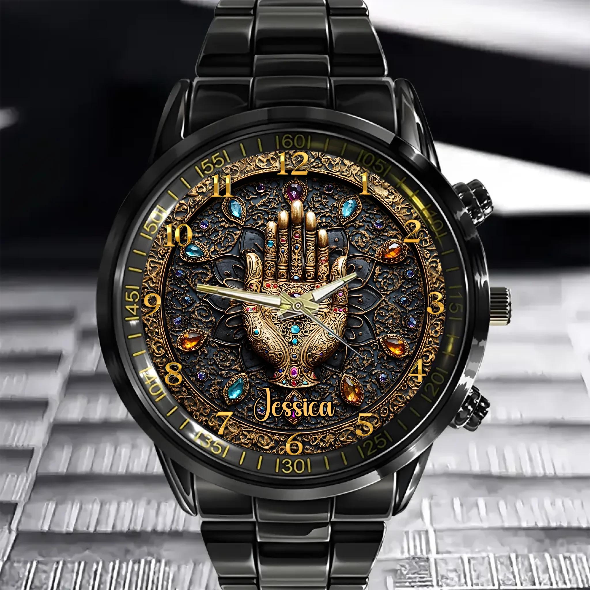 Gold Agate Customized Watch - Personalized Name - Demonstrate Noble