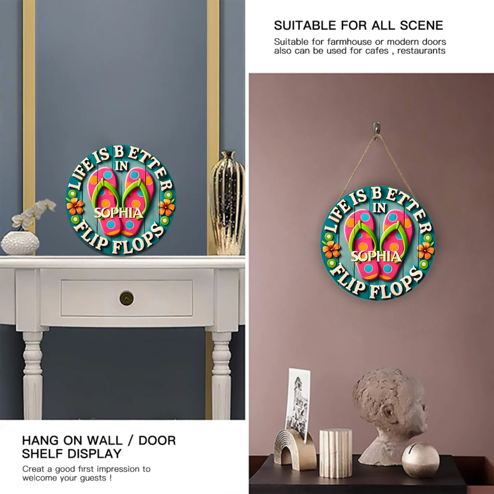 Life Is Better In Flip Flops Customized Door Plate - Personalized Name Wooden Sign