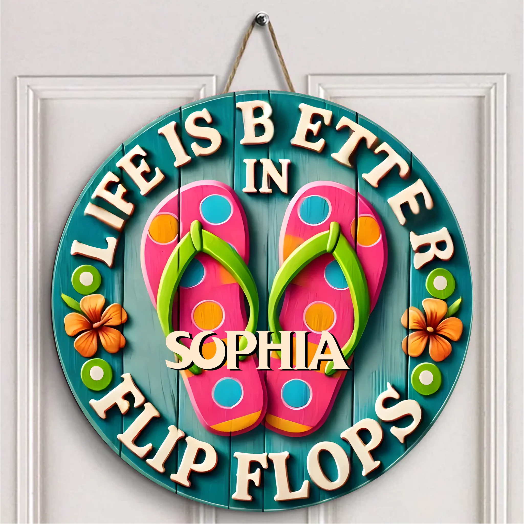Life Is Better In Flip Flops Customized Door Plate - Personalized Name Wooden Sign