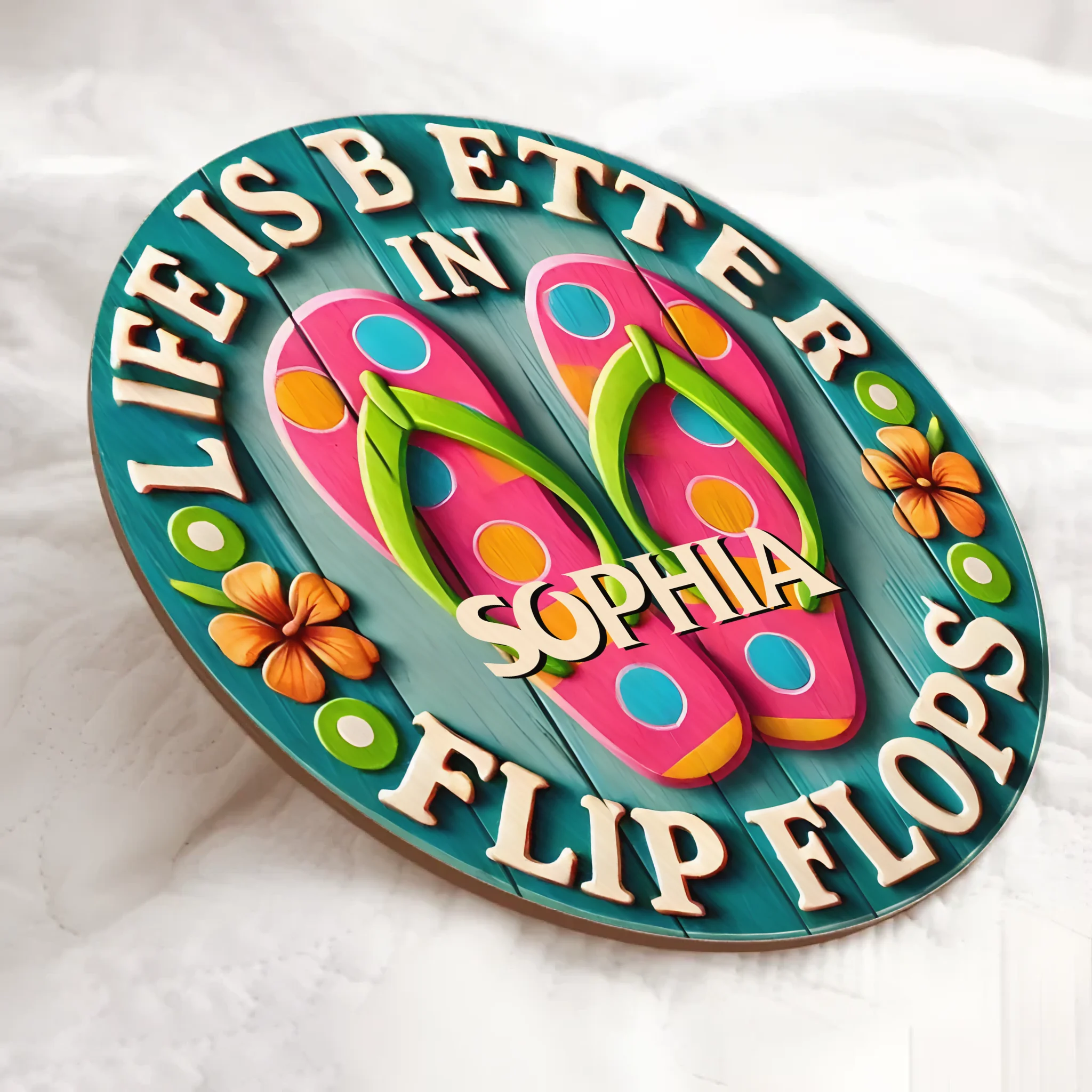 Life Is Better In Flip Flops Customized Door Plate - Personalized Name Wooden Sign