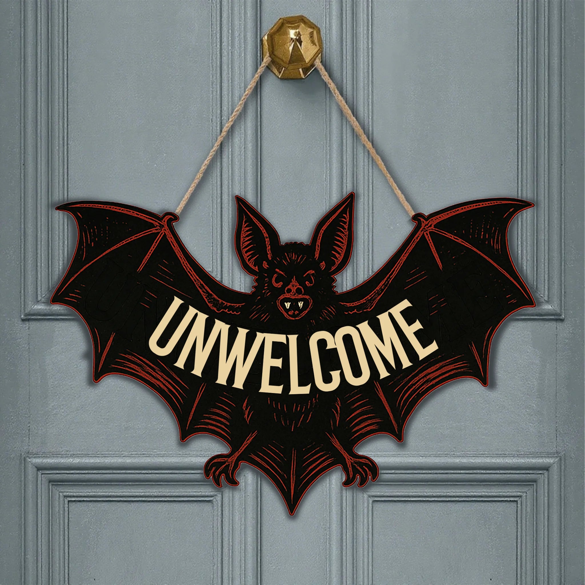 Unwelcome Bat Customized Door Plate - Personalized Title Wood Sign