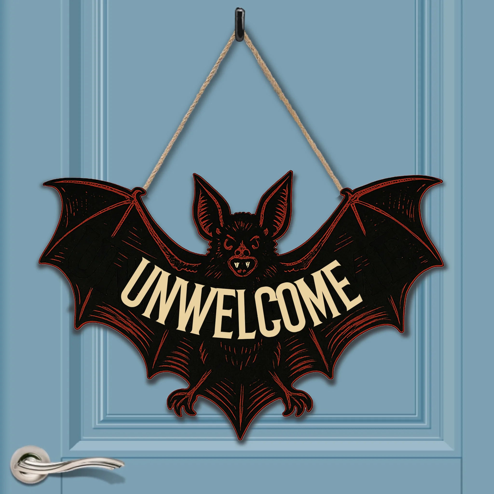 Unwelcome Bat Customized Door Plate - Personalized Title Wood Sign