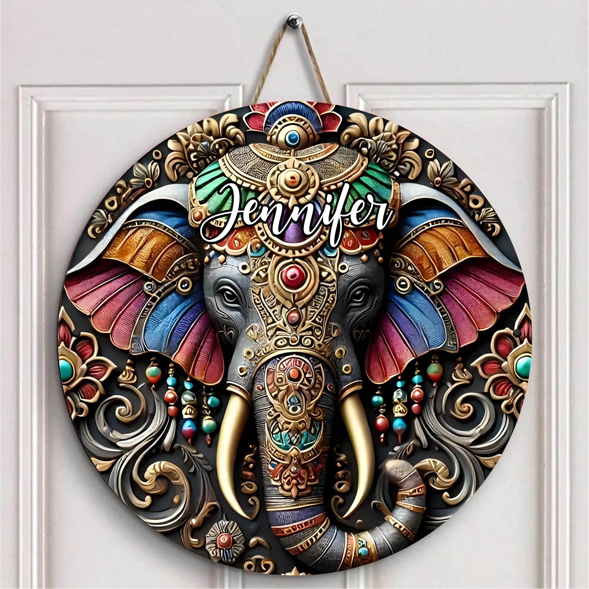 Customized Elephant Door Plate - Personalized Name Wooden Sign - Exquisite Decoration
