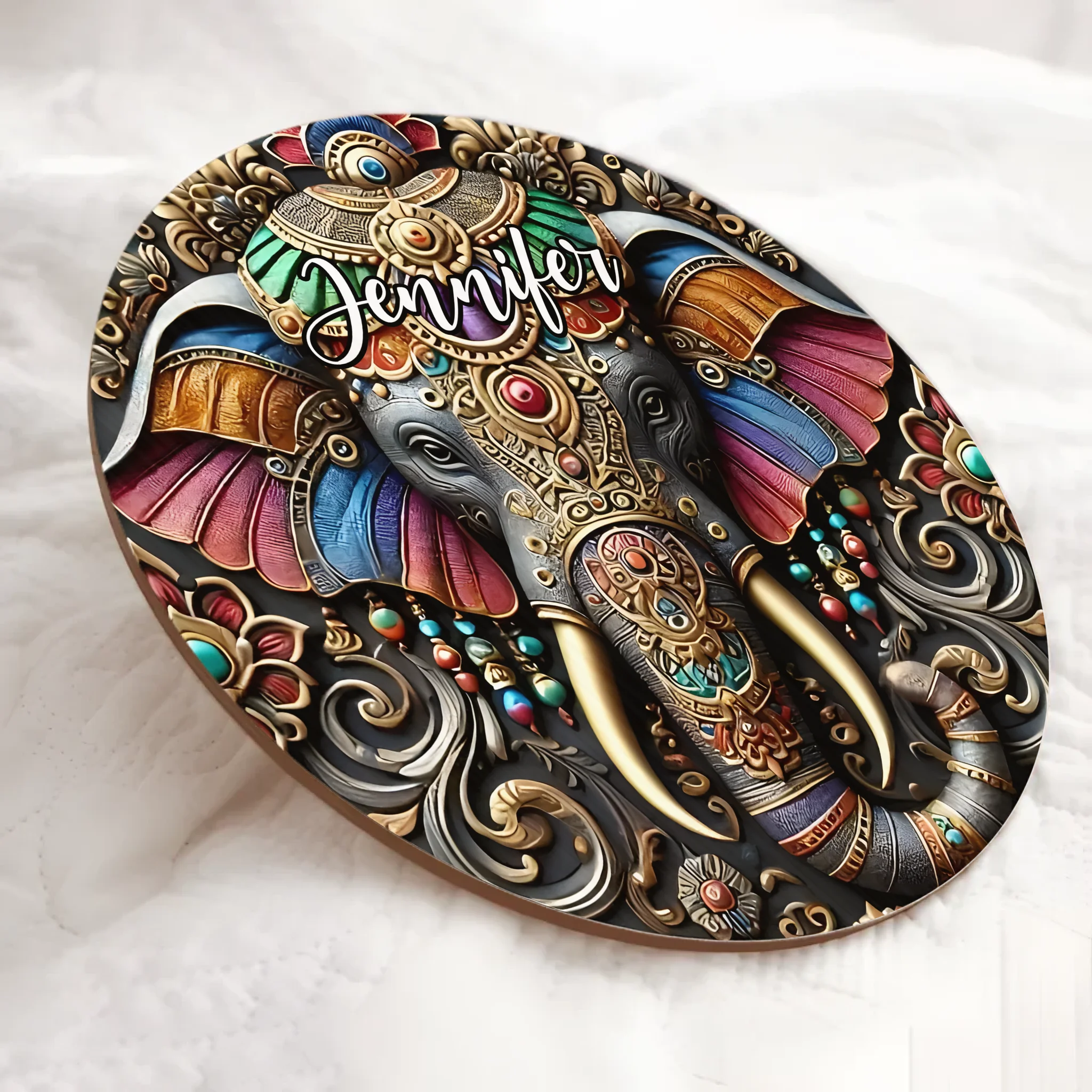 Customized Elephant Door Plate - Personalized Name Wooden Sign - Exquisite Decoration