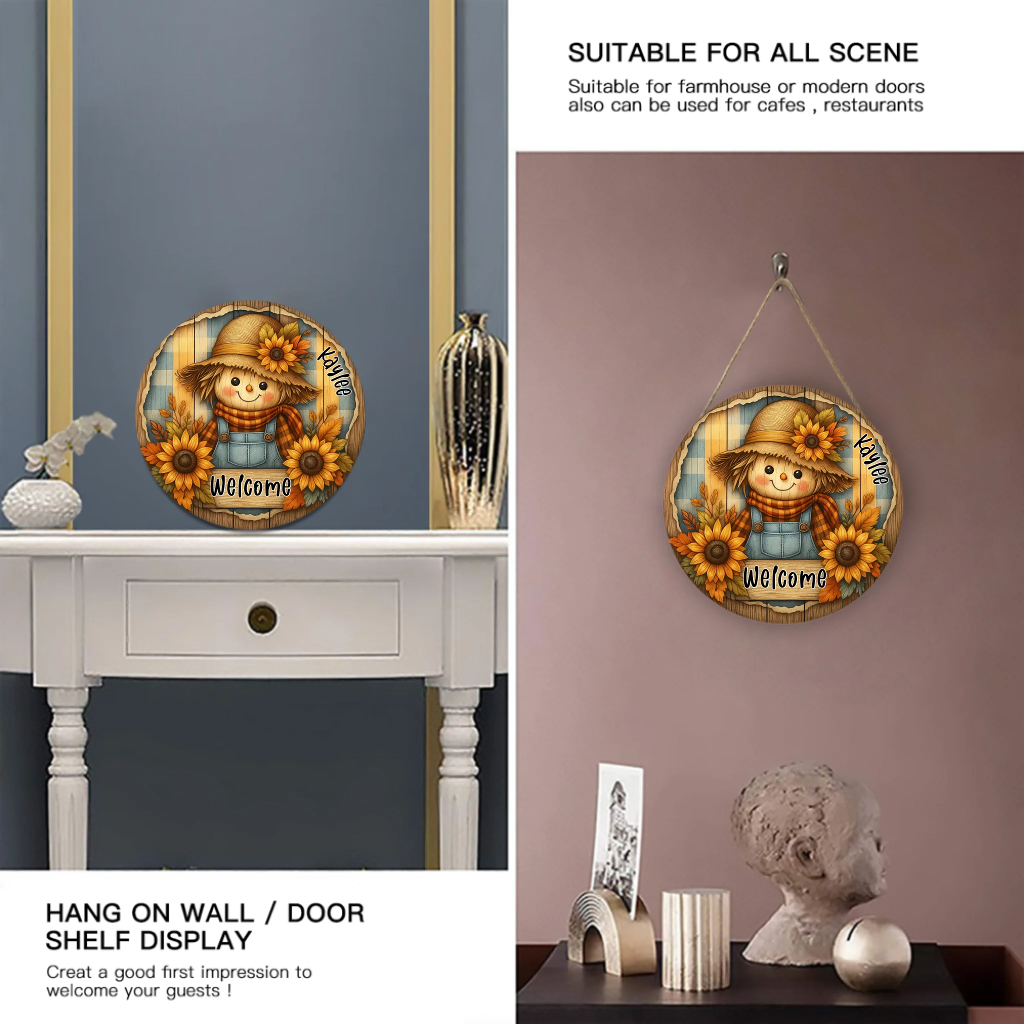 The Straw Girl Customized Door Plate- Personalized Text Wooden Sign - Exquisite House Decoration
