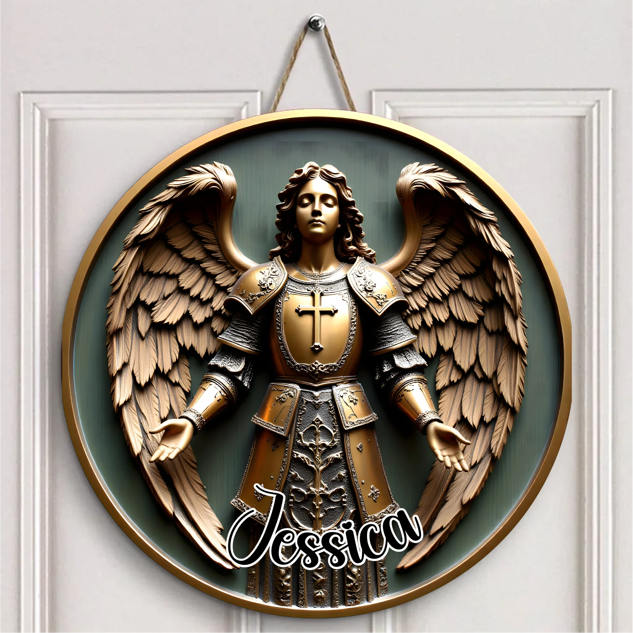 Angel Pattern Customized Door Plate - Personalized Name Wooden Sign