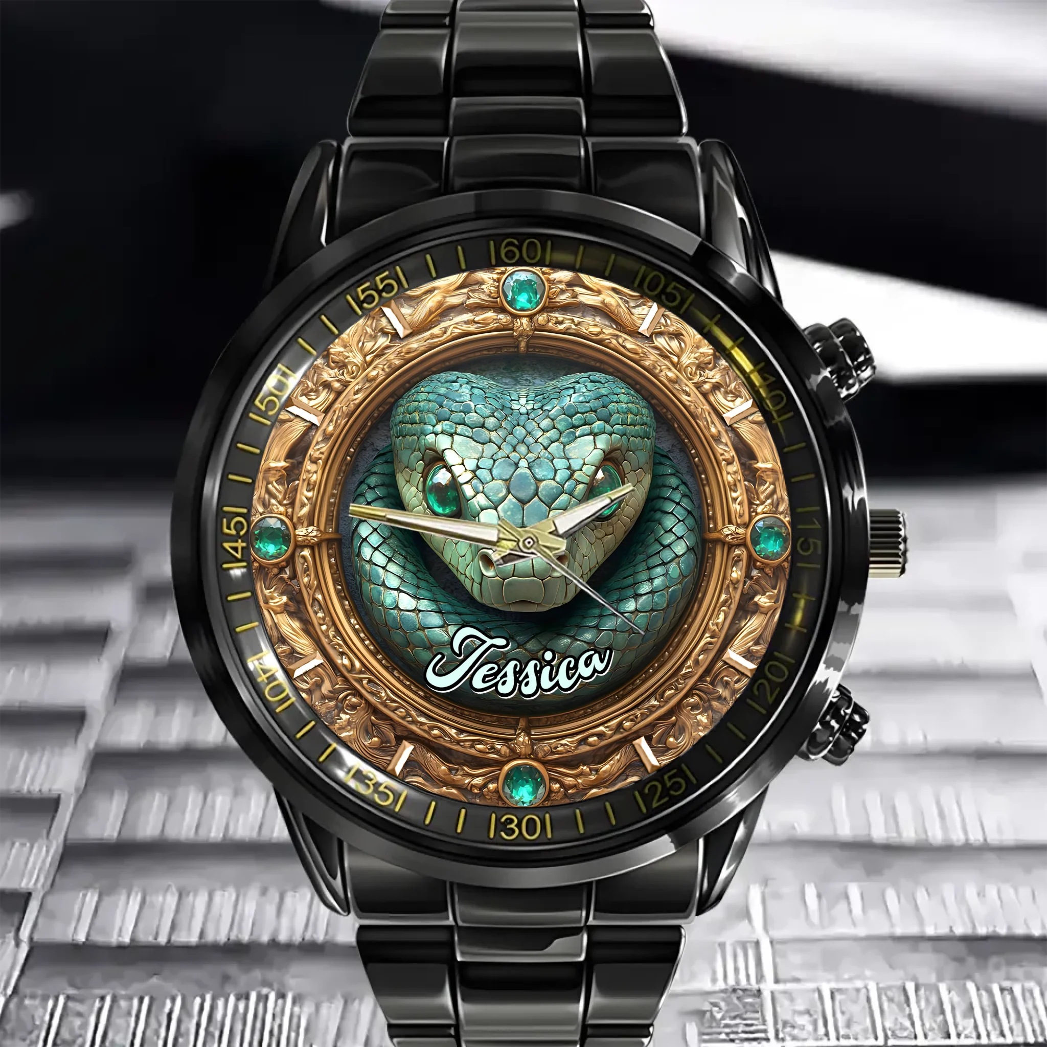 Retro Gemstone Snake Customized Watch - Personalized Name