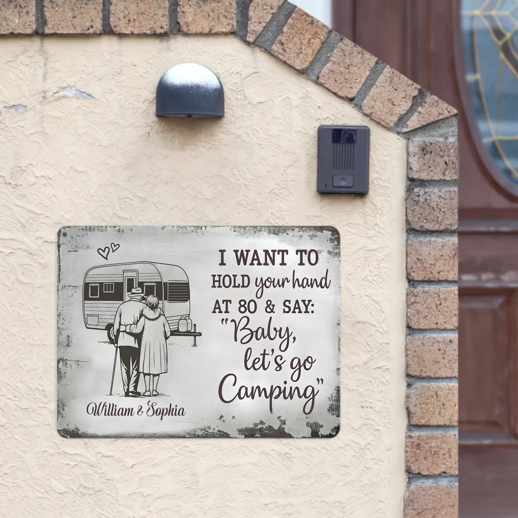 Hold Your Hand at 80 And Say Let's Go Camping Customized Painting - Personalized Metal Sign - Memorial Day Gift