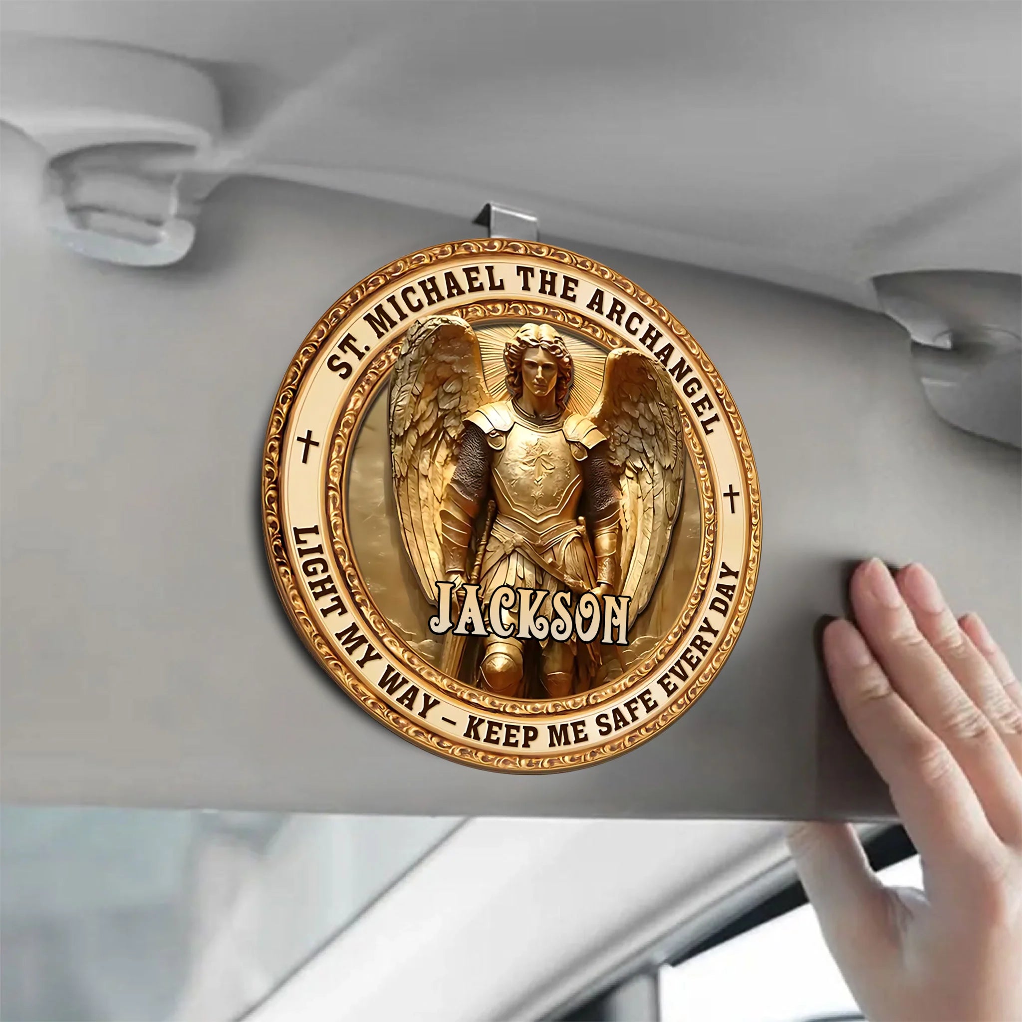 Archangel Michael Heaven’s Guardian - Personalized Name - Customized Acrylic Car Visor Clip