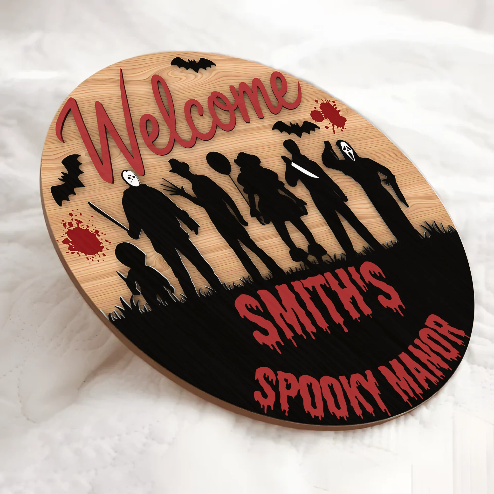 Silhouette Horror Customized Door Plate - Personalized Text Wooden Sign