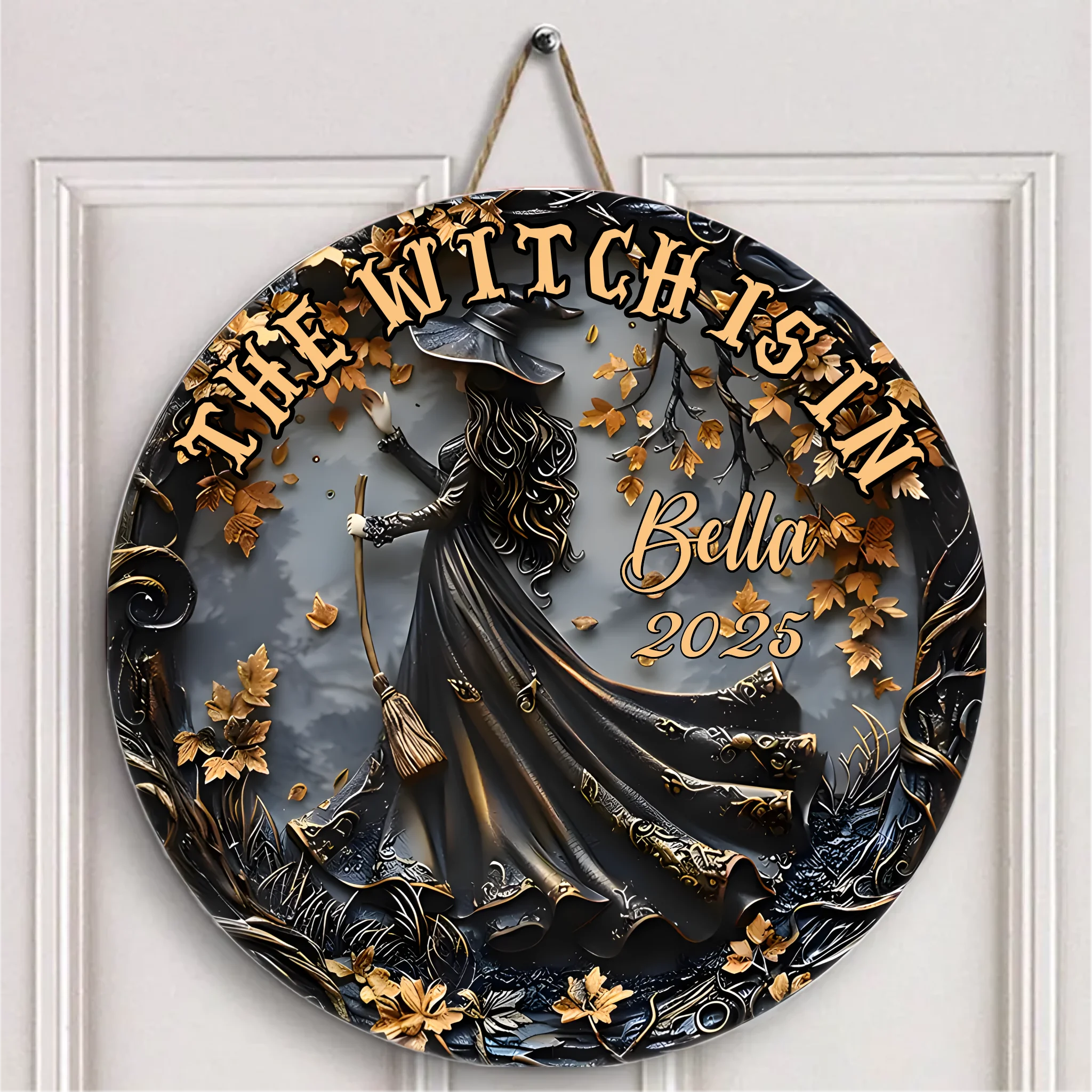 "The Witch Is In" Customized Wooden Sign - Personalized Name - Halloween decorations