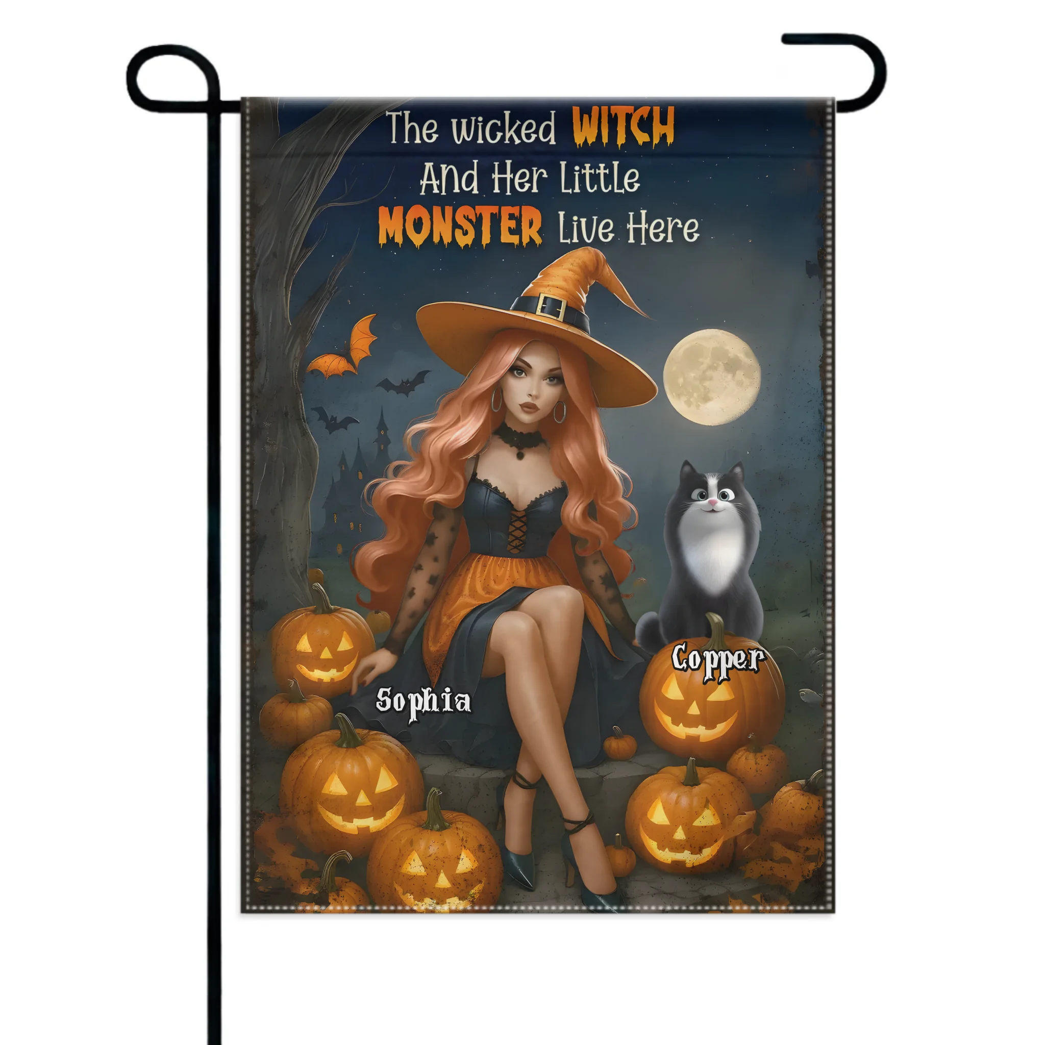 The Wicked Witch and Her Little Monster Live Here Custom Flag – Personalized Halloween Flag - Garden Decoration