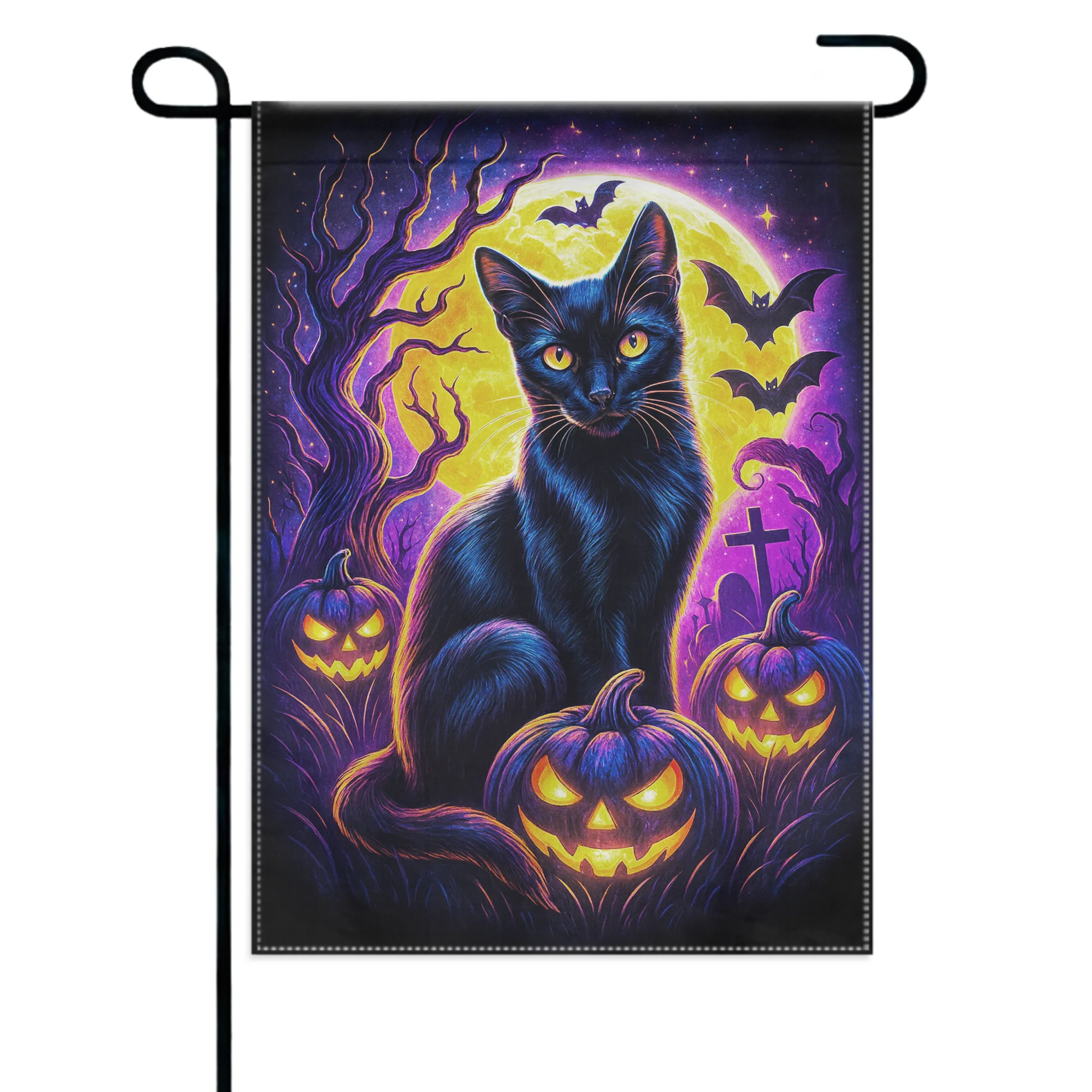 Black Cat Pumpkin Custom Garden Flag – Personalized Halloween Flag - Garden Decoration