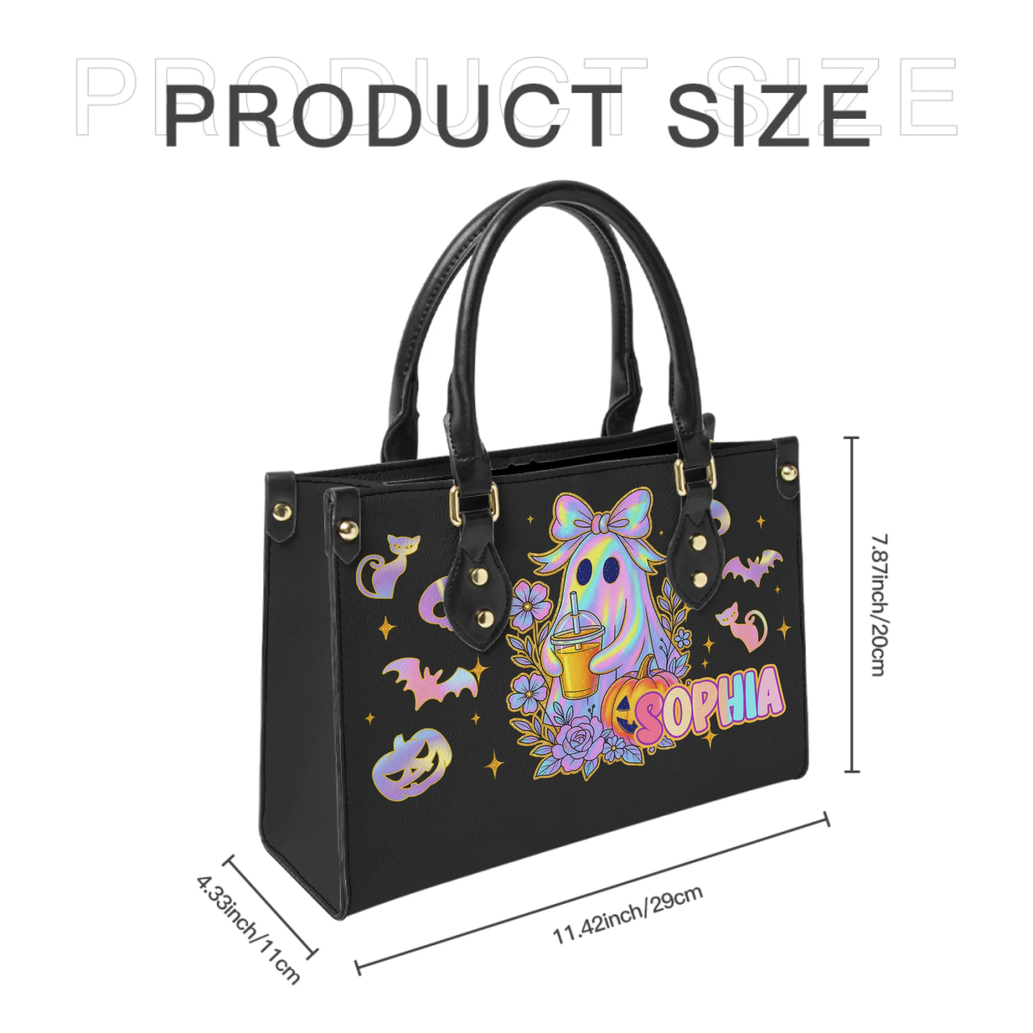 Bows Ghost Custom Halloween Tote Bag - Personalized Name Tote Bag - Halloween Celebration
