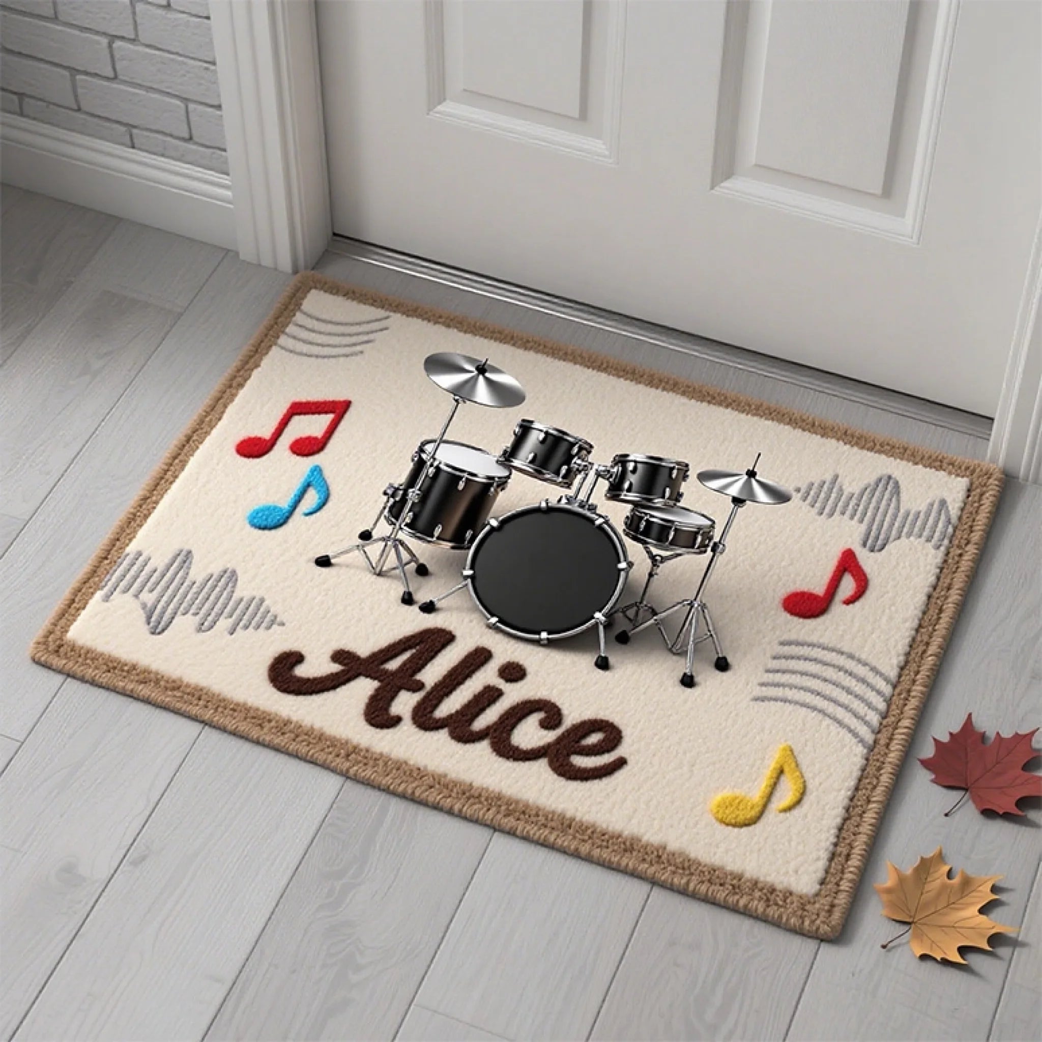 Drum Themed Custom Floor Mat - Personalized Name Door Mat - Home Decoration for Music Lovers