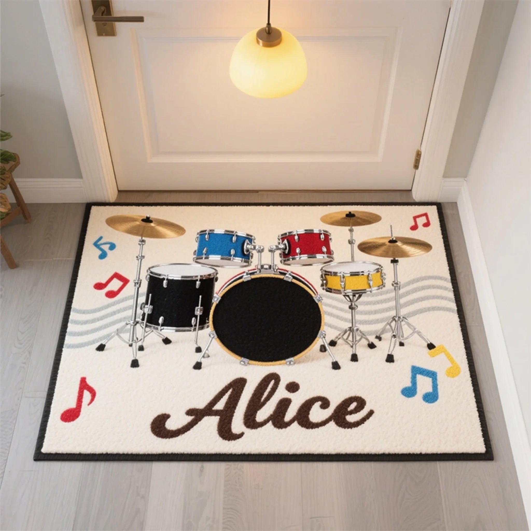 Drum Themed Custom Floor Mat - Personalized Name Door Mat - Home Decoration for Music Lovers
