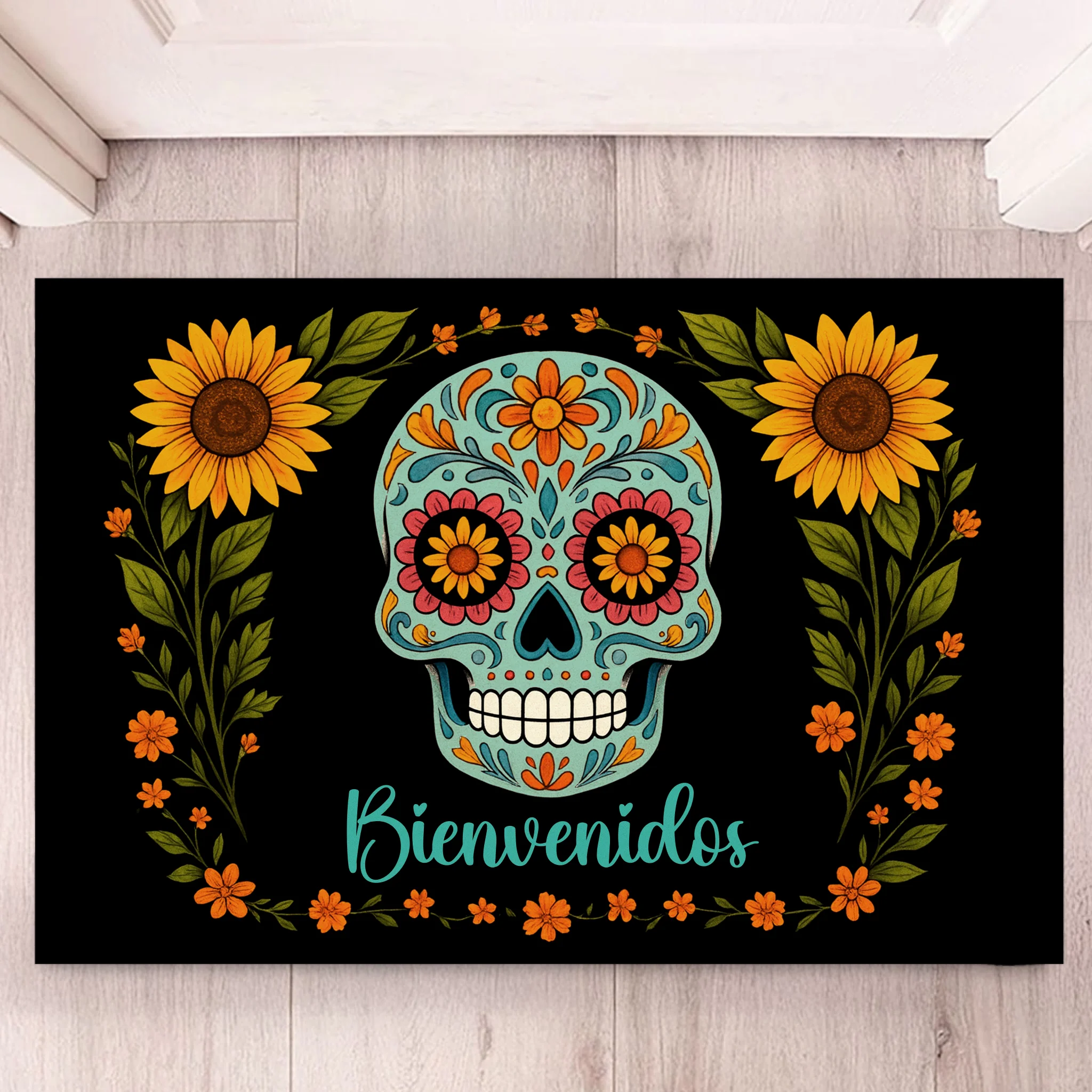 Skull Flower Custom-made Floor Mat - Personalized Name Door Mat - Halloween Decorations