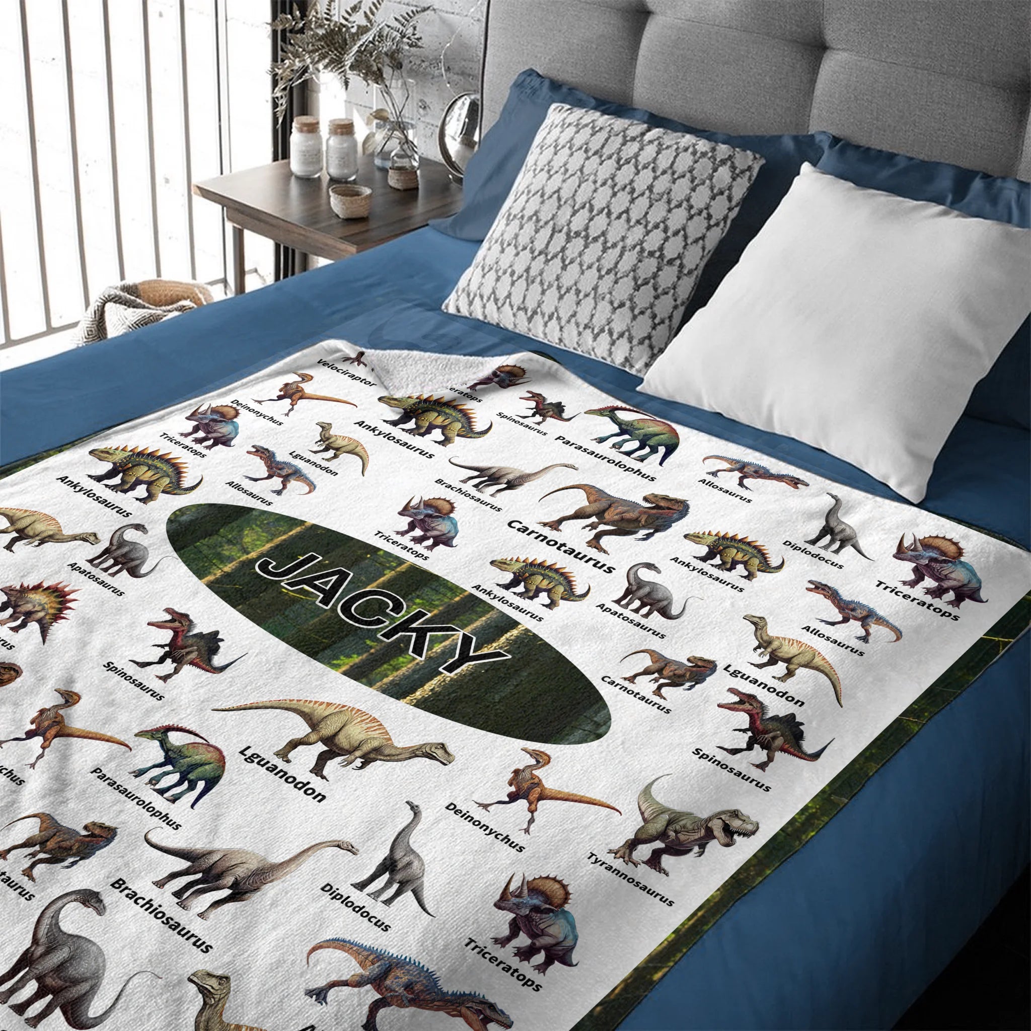 Personalized Jurassic Dinosaur Name Custom Blanket-Gift for Children Who Love Dinosaurs