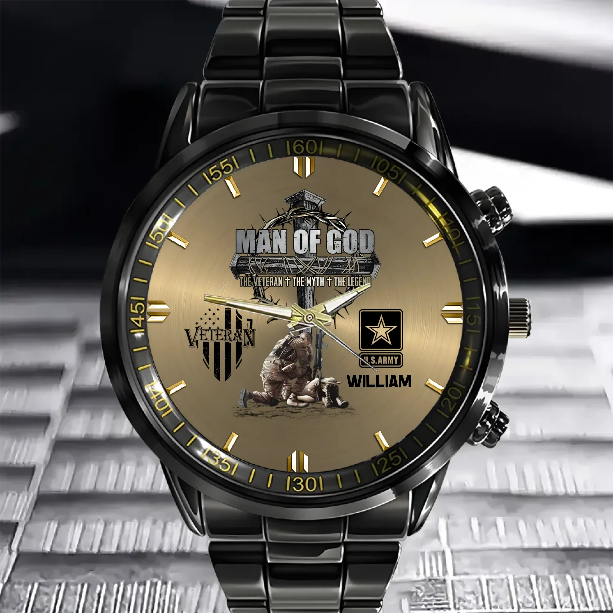 Man Of God Veteran Dad Papa - Personalized Watch For Father's Day - Veteran Gift