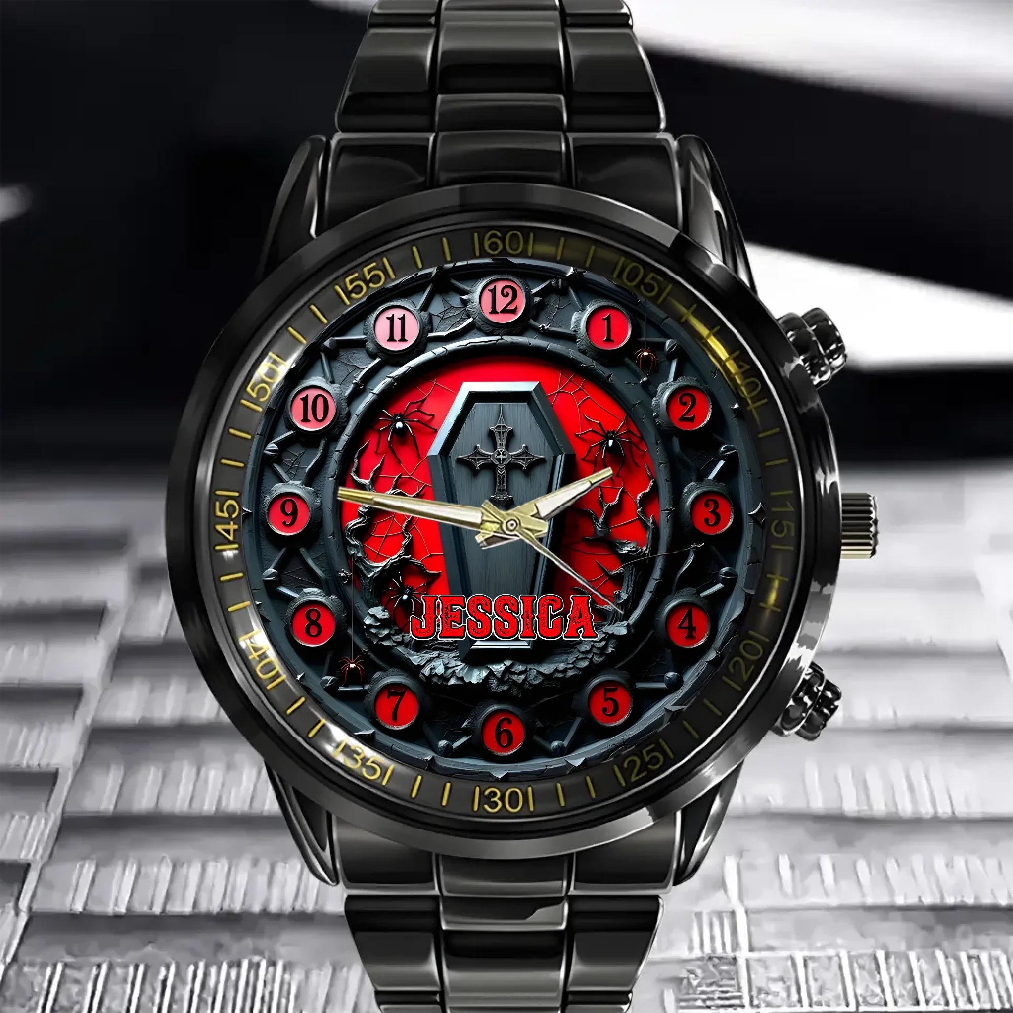 ⚰️Gothic Red and Black Customized Watch - Personalized Name - Scary Halloween Gifts