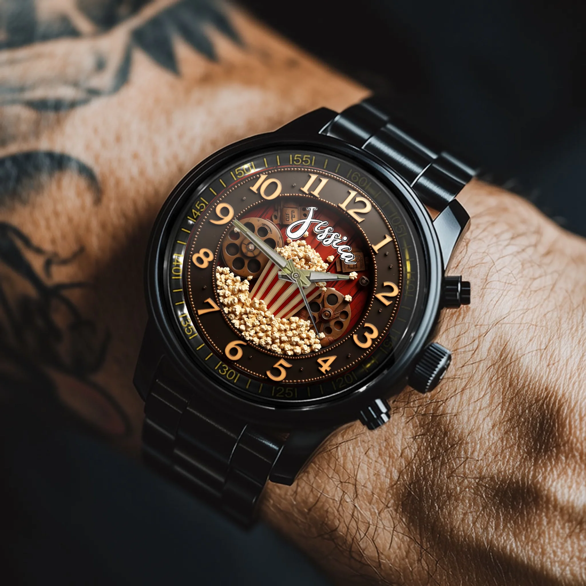🍿&🎬Popcorn Movie Theater Customized Watch - Personalized Name - Artistic Gifts For Movie Lovers