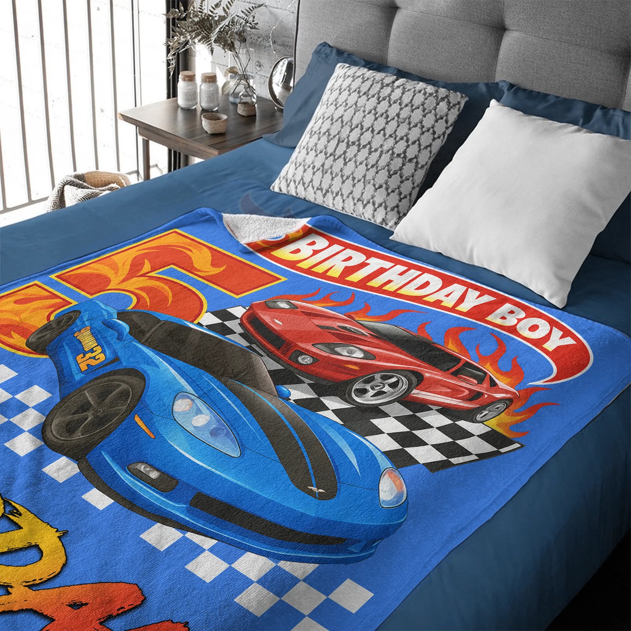 Custom Sports Car Blanket - Personalized Race Car Theme Throw Blanket - Gift for Boys and Girls
