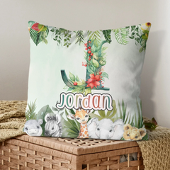 Custom Jungle Animal pillow - Personalized Safari Baby Throw pillow - Gift for Kids and Newborns