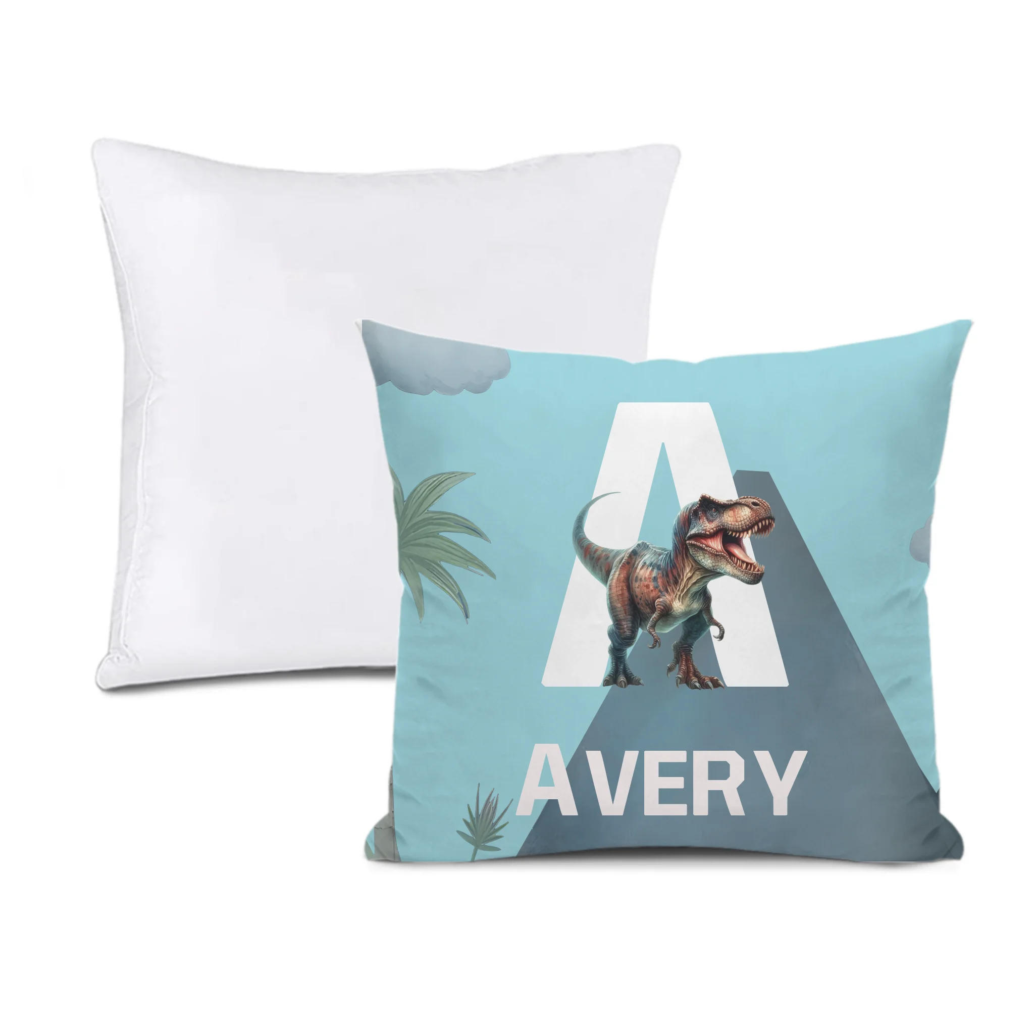 Custom Dinosaur Initial Pillow - Personalized Dino Name Cushion - Gift for Children