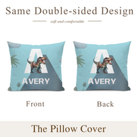 Custom Dinosaur Initial Pillow - Personalized Dino Name Cushion - Gift for Children