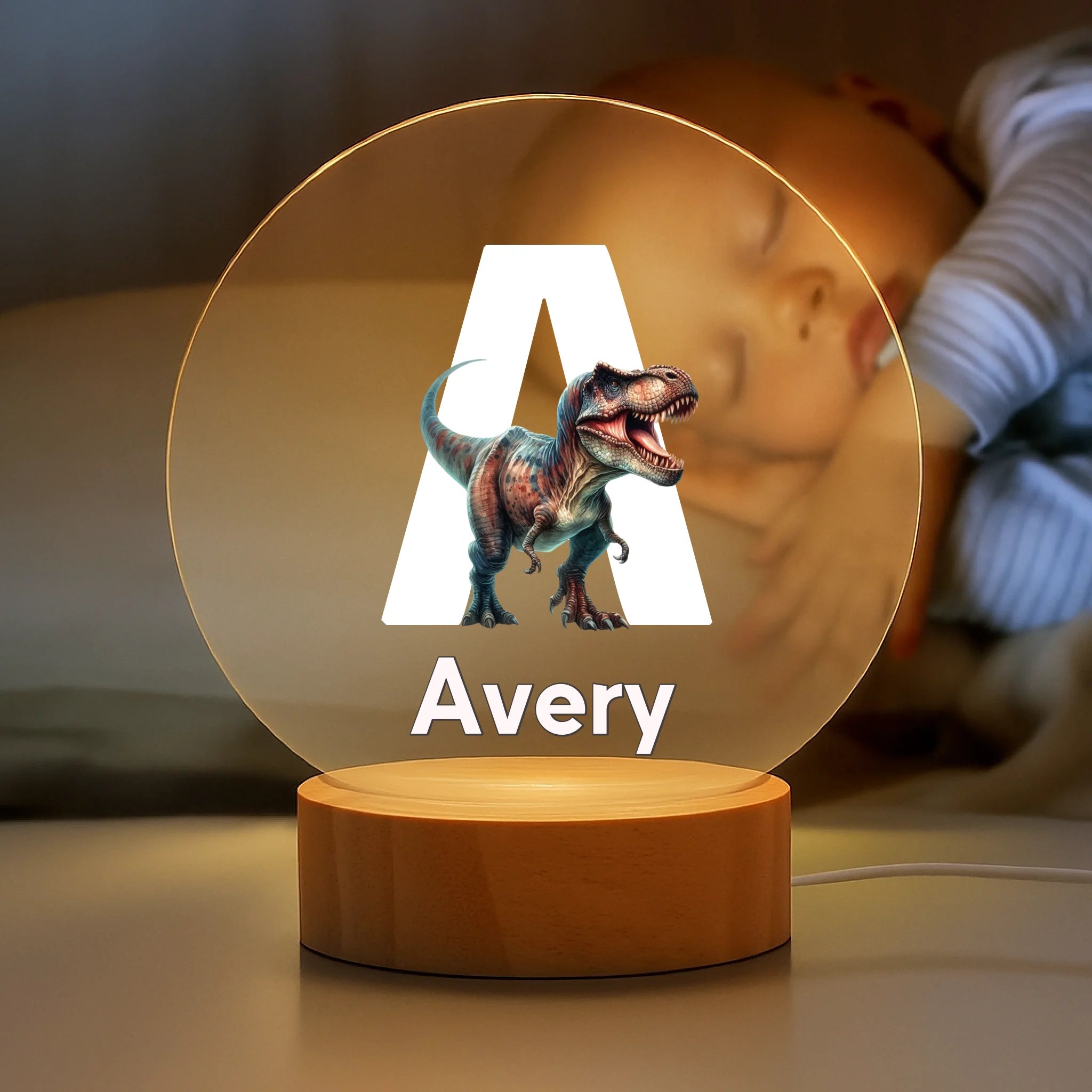 Custom Dinosaur Initial Night Light - Personalized Dino LED Lamp with Name - Gift for Boys Girls