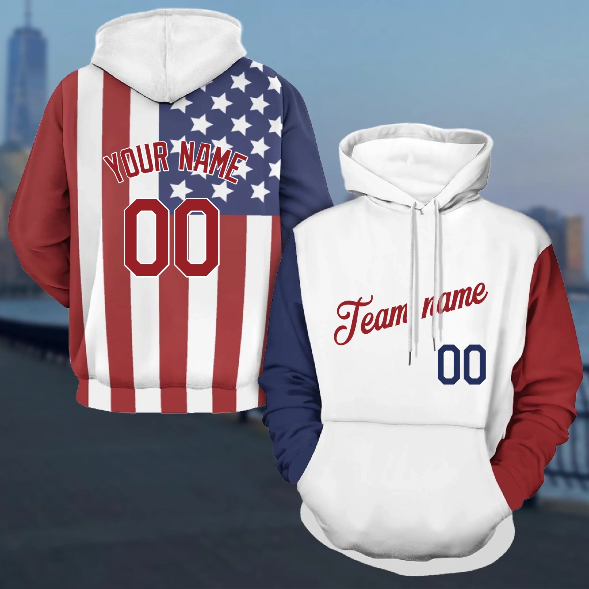 Custom American Flag Hoodie- Personalized USA Team Sports Sweatshirt - Gift for Men Women Teens